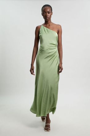 Karen Millen Womens Viscose Satin Asymmetric Detail Midi Dress - Green - Size 10 UK