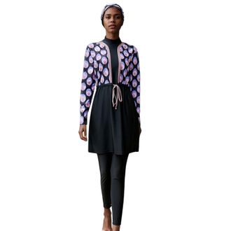 Generic Modest Swimwear Muslim Swimming Costume for Women Full Coverage Long Floral Print Islamic Hijab Burkini 3pcs Set Ladies Beachwear Surfing Diving Suit 