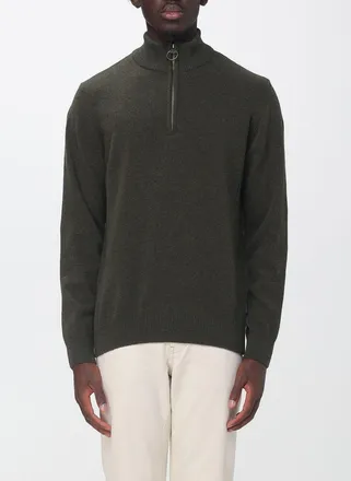 Barbour Maglia in 100% lana a collo alto con mezza zip e toppe applicate