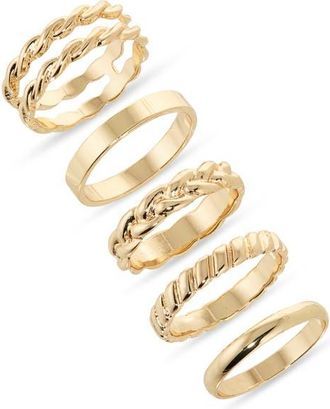 Nordstrom Set of 5 Twist Stacking Rings in Gold at Nordstrom, Size Medium