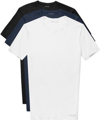 Tommy John 3-Pack Second Skin Stay Tucked Crewneck Undershirts in Black/White/Dress Blues at Nordstrom, Size X-Large