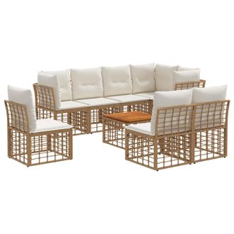 vidaXL Conjunto De Sof&aacute;s De Exterior 9 Pcs Natural Y Crema Poli&eacute;ster Vidaxl