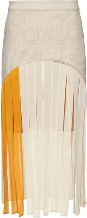 Vanda Jacintho fringe-detail pencil skirt - women - Viscose/Linen/Flax - 2 - Neutrals