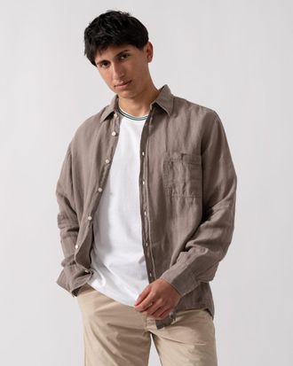 Boss Orange by Hugo Boss Mens Relegant 6 Long Sleeve Shirt in Tan Linen - Size X-Large