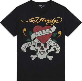 Ed Hardy T-shirt met doodskop - Zwart