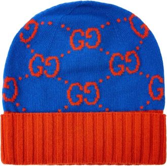 Gucci Accessoires, Dames, Blauw, M, Wol, GG Monogram Wol Beanie