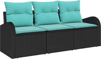 vidaXL Conjunto De Sof&aacute; De Jard&iacute;n 3 Uds. Negro Y Turquesa Polirat&aacute;n Vidaxl