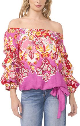 Vince Camuto Off Shoulder Balloon Sleeve Linen-Blend Top