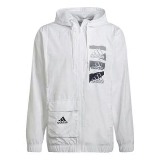 adidas Logo Casual Sports Zipper Hooded Jacket White HE1881