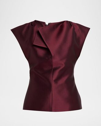 Christopher John Rogers Silk Peel Cap-Sleeve Top