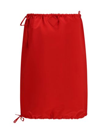 Prada Satin Midi with Drawstring Skirt - Red