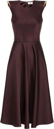 Elisabetta Franchi Kleedjes, Dames, Bruin, S, Satijn, Duchesse satijnen jurk met juweeldetails op de schouders