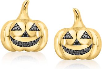 Ross-Simons Black Diamond Jack-O-Lantern Earrings in 18kt Gold Over Sterling