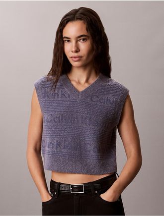 Calvin Klein Jeans Calvin Klein Womens Wool Blend Textured Logo Sweater Vest - Blue - XL