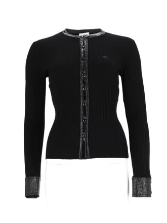 Courr&egrave;ges Fitted Ribbed Cardigan With Glossy Vinyl Accents