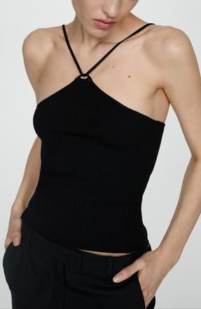 Mango Twist Neck Knit Top in Black at Nordstrom, Size Large