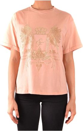 Elisabetta Franchi Tops, Dames, Roze, S, Katoen, Roze Print Dames T-shirt Lente/Zomer