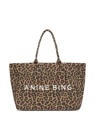 Anine Bing Leo Canvas Tote Black And Brown Leopard