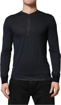 Dolce & Gabbana Long Sleeve Tops, male, Blue, Size: S Cotton Henley Long Sleeves T-Shirt