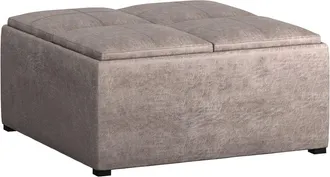 Simpli Home Avalon 35In Contemporary Square Coffee Table Storage Ottoman