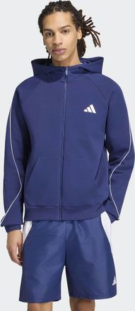 adidas Stadium - Felpa con cappuccio e zip blu scuro con logo piccolo