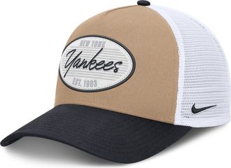 Nike New York Yankees Rise Nike Mens MLB A-Frame Trucker Adjustable Hat in Brown | NB1F0JOVNK-G3T