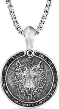 David Yurman Pendente Petrvs Wolf in argento sterling con diamanti (30,3mm)