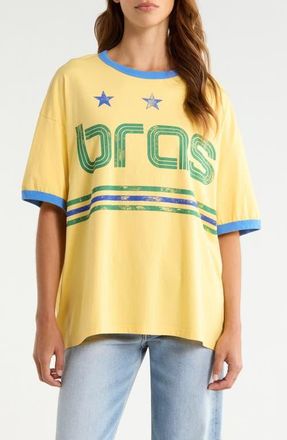 Daydreamer Brazil World Cup Graphic Cotton Ringer T-Shirt in Hollywood Gold Combo at Nordstrom