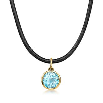 Ross-Simons Swiss Blue Topaz Necklace With Black Leather Cord and 18kt Gold Over Sterling
