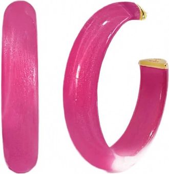 Gold & Honey Womens Medium Illusion Lucite Hoop Earrings In Dahlia
