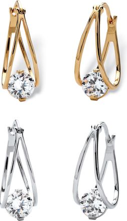Palm Beach Jewelry 8 TCW Cubic Zirconia Hoop 2-Pair Earrings Set in Silvertone and Gold-Plated