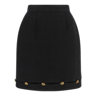 Versace Rokken, Dames, Zwart, XS, Wol, Medusa Head-button Mini Rok