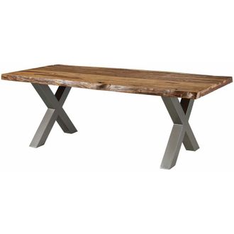 Massivmoebel24 freeform 5 tavolo da pranzo in legno di sheesham - sabbiato natur / gambe in ferro x argento matt 180x90