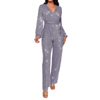 Generic Womens Summer Jumpsuits for UK Long Sleeve Sequin Jumpsuit for UK Petite Jumpsuit Ladies Jumpsuits Size 14 Romper Playsuit Going Out Playsuit Size 18 