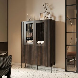 Dmora Vitrina Cimino, Mueble Expositor 8 Estantes, 2 Puertas, Puertas Efecto Rayado, 110x40x160h Cm Marr&oacute;n Nogal