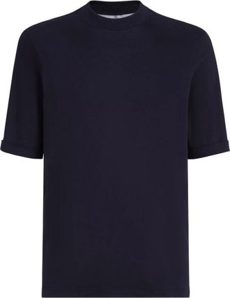 Brunello Cucinelli T-shirt met ronde hals - Heren - T-shirts - Blauw - S - Katoen - Tops
