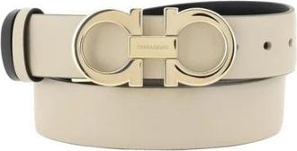 Ferragamo Omkeerbare leren riem met Gancini-gesp - Dames - Riemen - Beige - 90 CM - Leer - Accessoires
