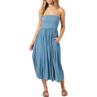 O'Neill Piper Smocked Strapless Midi Dress in Provincial Blue at Nordstrom, Size Xx-Large