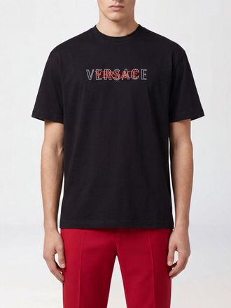 Versace Contrast Logo Front Cotton Crew-Neck T-Shirt