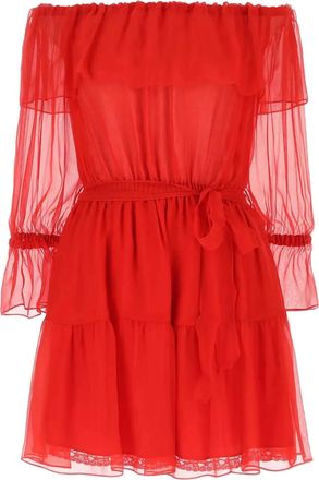 Gucci ruffle off-shoulder silk mini dress - Red
