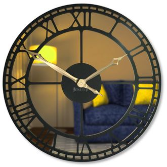 OEM Reloj De Pared Met&aacute;lico Negro Con Espejo Dorado De 50 Cm