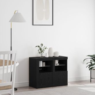 Berkfield Home Side Cabinets with LED Lights 2 pcs Black Oak 41x37x67 cm | Size: 41 x 37 x 67 cm