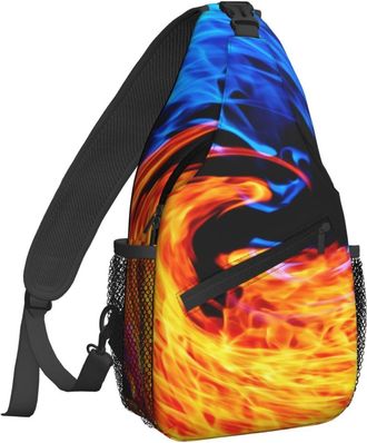 Generic Blue And Red Flames Shoulder Bag Adjustable Cross Body Bag With Zipper Fanny Pack For Outdoors Sports Shopping