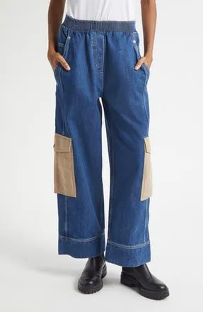 3.1 Phillip Lim Patchwork Wide Leg Elastic Waist Cargo Jeans in Indigo Multi at Nordstrom Rack, Size Large