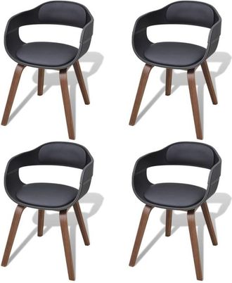 vidaXL Sillas de comedor 4 uds madera curvada cuero sintético negro vidaXL