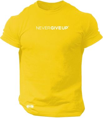 Generic Never Give Up T Shirt Gym Monster Clothing Bodybuilding Training Workout Exercise Boxing MMA Top (UK, Alpha, XL, Regular, Regular, Yellow)