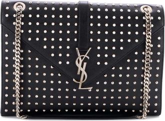 Saint Laurent Classic Monogram Envelope tas met studs grote leren schoudertas - Zwart
