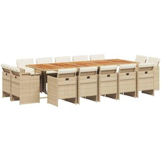 vidaXL Set Comedor De Jard&iacute;n Con Cojines 15 Pzas Rat&aacute;n Sint&eacute;tico Beige Vidaxl