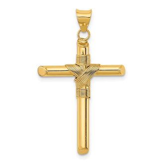 Diamond2Deal 14k Yellow Gold Polished Center Wrap Tube Cross Pendant