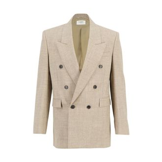 Saint Laurent Jassen, Heren, Beige, L, Wol, Wool Double-Breasted Blazer